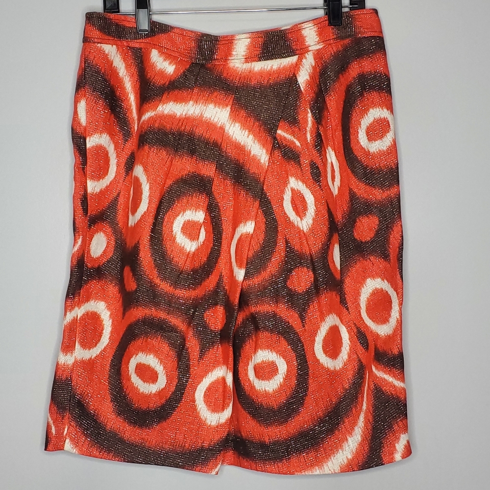 Tory Burch Metallic Ikat Linen Jemima Tulip Skirt Size‎ 12 island red